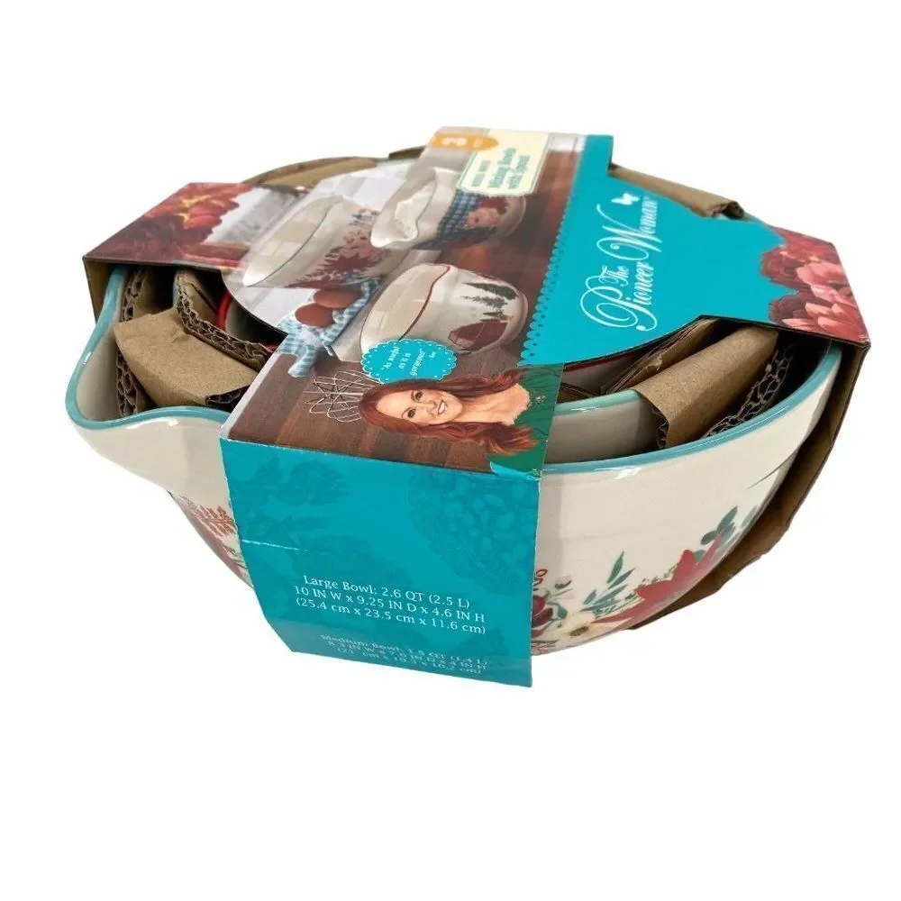 Pioneer Woman Wishful Winter Mixing Bowls With Spout Set New
